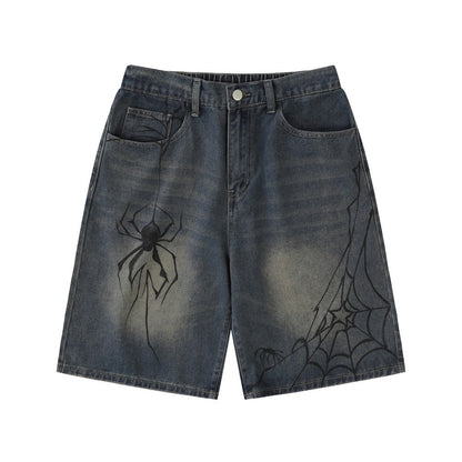 Printed denim shorts