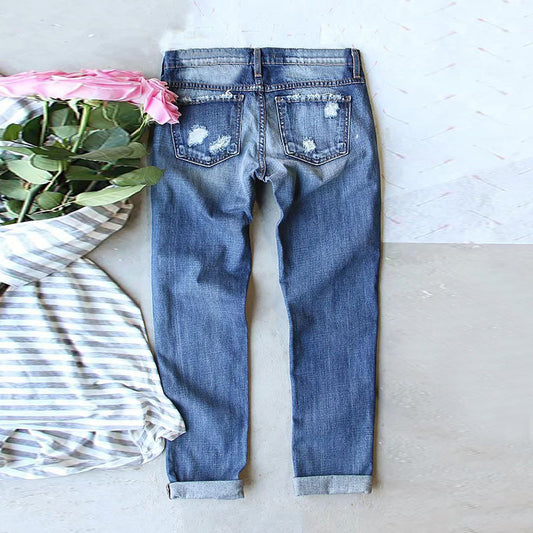 Printed Denim Wide Leg Pants with High Waist