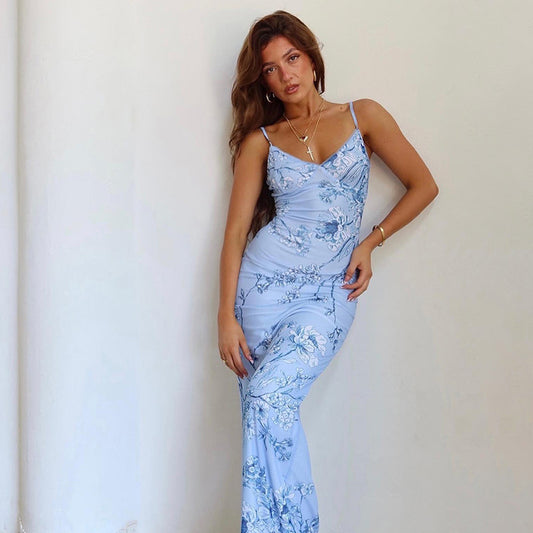 Printed design halter-neck dress