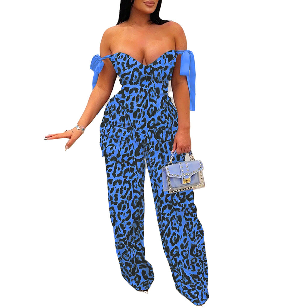 Printed Drawstring Multi-Pocket Pants Suit
