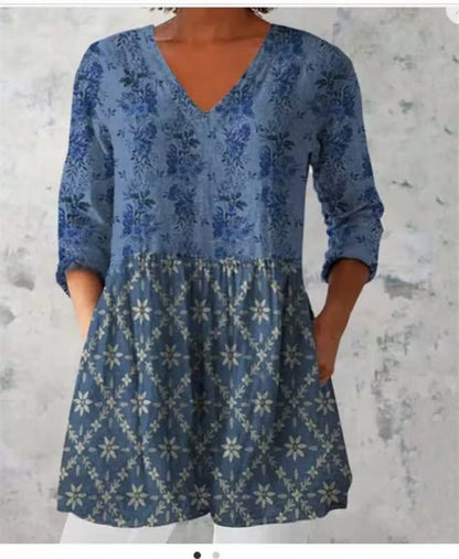 Printed Fashionable Floral Casual V-Neck Women's Top
