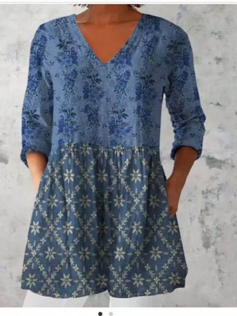 Printed Fashionable Floral Casual V-Neck Women's Top