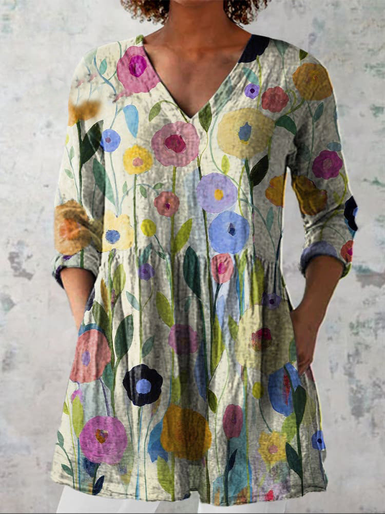 Printed Fashionable Floral Casual V-Neck Women's Top