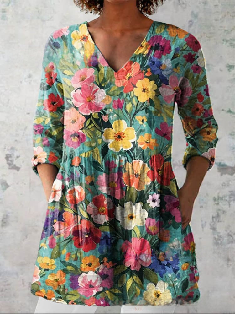 Printed Fashionable Floral Casual V-Neck Women's Top