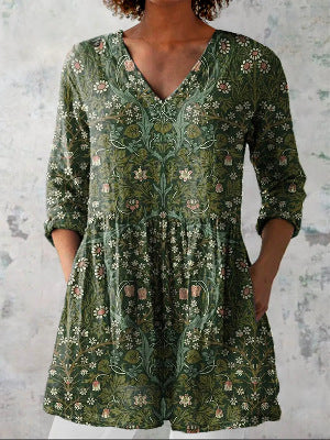 Printed Fashionable Floral Casual V-Neck Women's Top