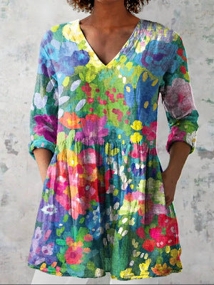 Printed Fashionable Floral Casual V-Neck Women's Top