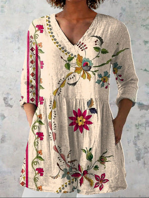 Printed Fashionable Floral Casual V-Neck Women's Top