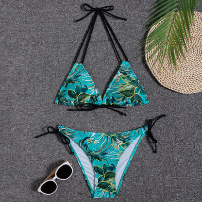 Printed Halter Neck Bikini Swimsuit