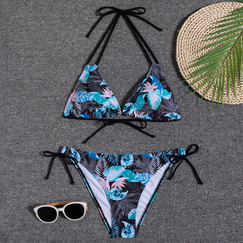 Printed Halter Neck Bikini Swimsuit