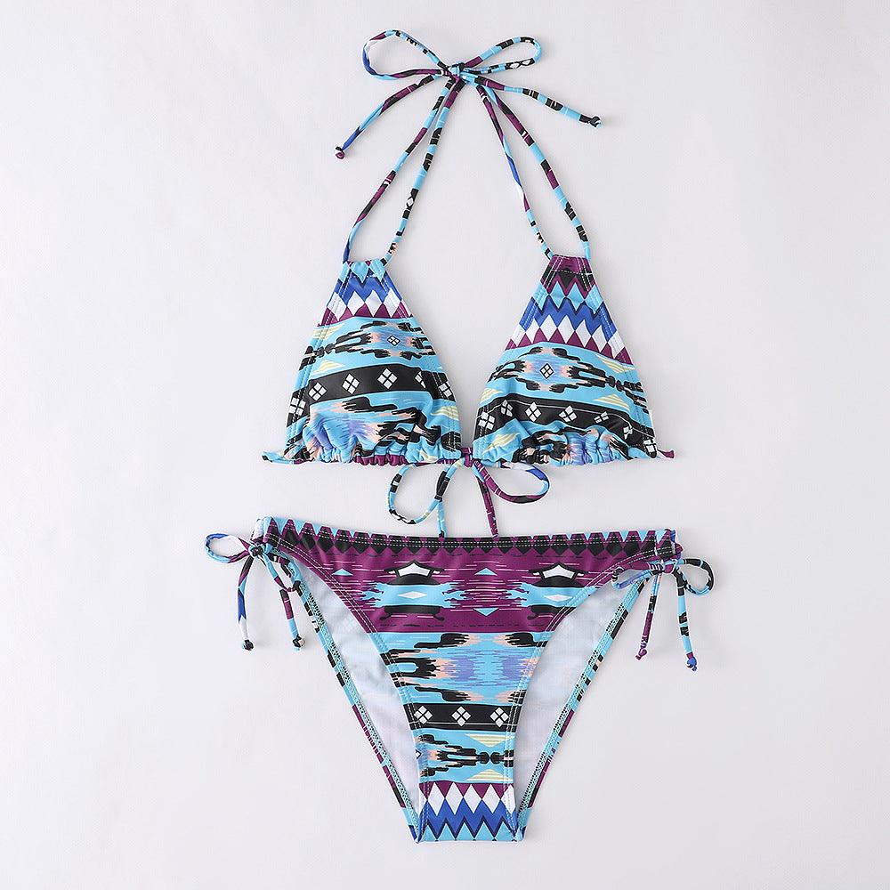 Printed Halter Neck Bikini Swimsuit