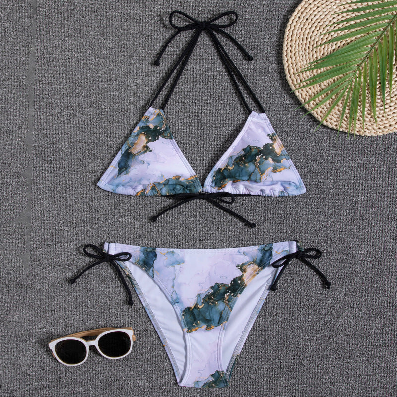 Printed Halter Neck Bikini Swimsuit