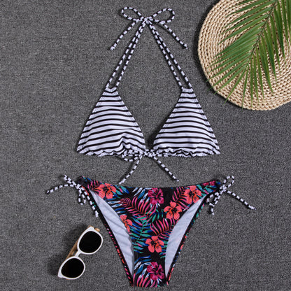 Printed Halter Neck Bikini Swimsuit