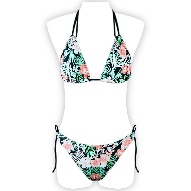 Printed Halter Neck Bikini Swimsuit