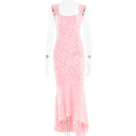 Printed halter strapless dress