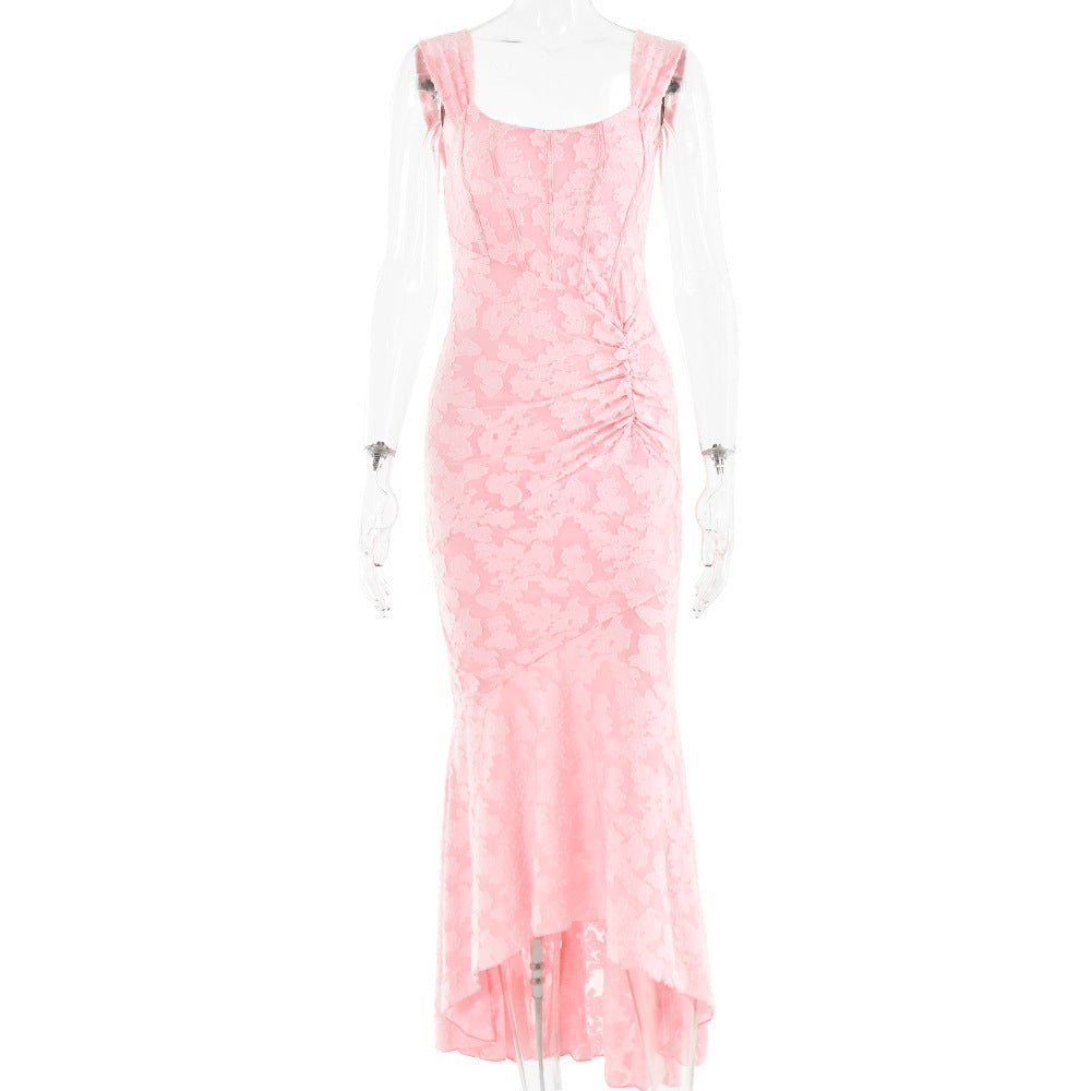 Printed halter strapless dress