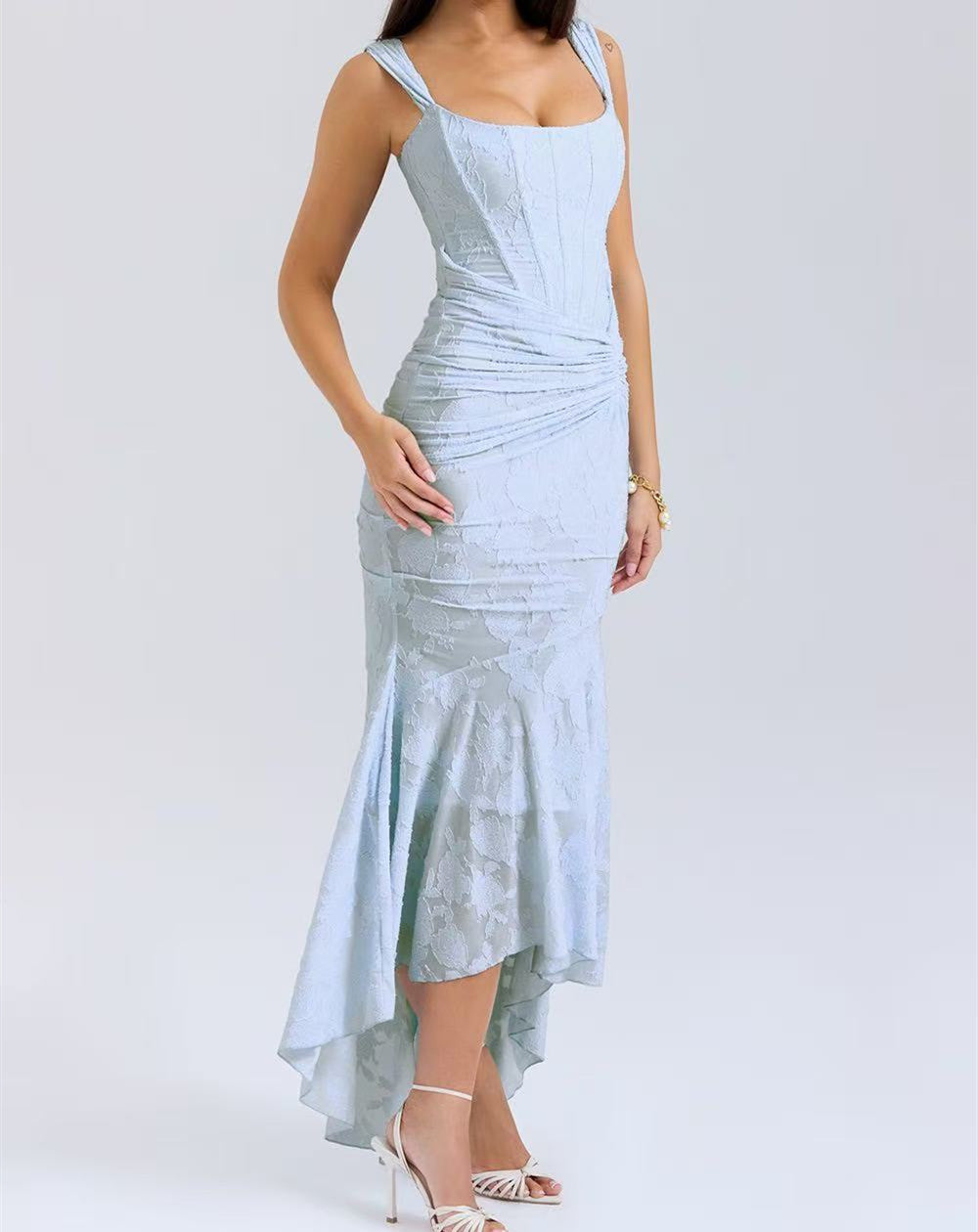 Printed halter strapless dress