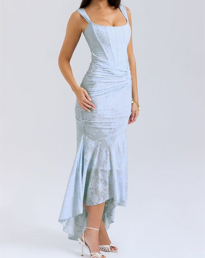 Printed halter strapless dress