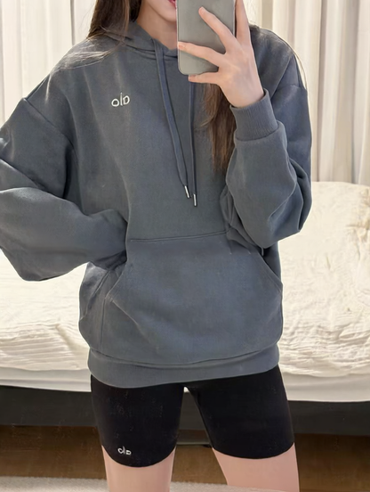 Printed Hooded Sweatshirt Loose Fit Long Sleeve Top