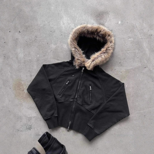 Printed Hooded Sweatshirt with Plush Material