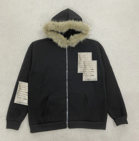 Printed Hooded Sweatshirt with Plush Material