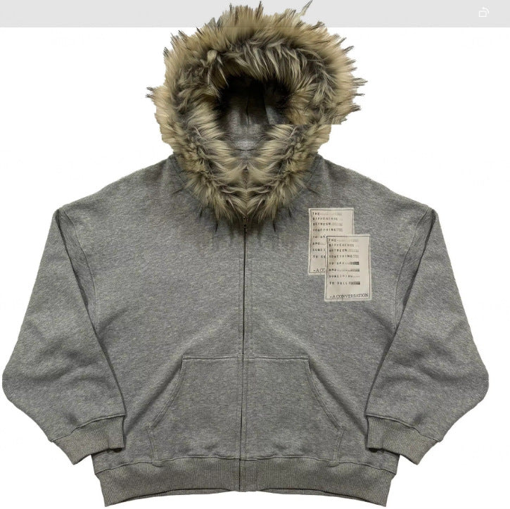 Printed Hooded Sweatshirt with Plush Material