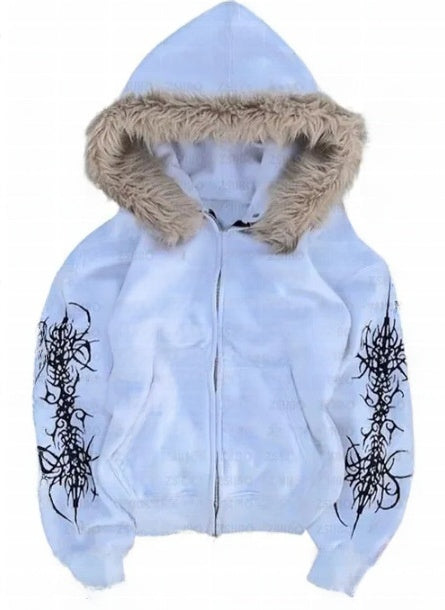 Printed Hooded Sweatshirt with Plush Material