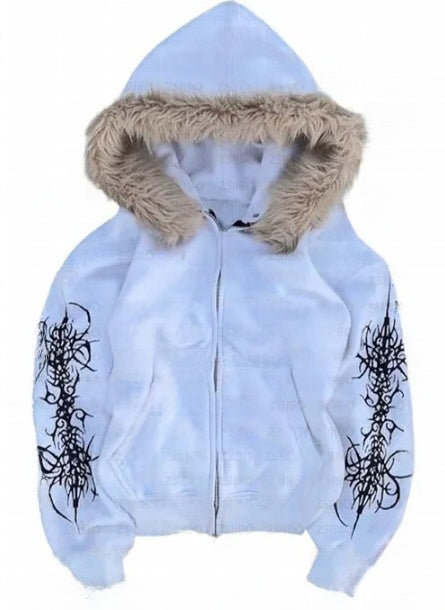 Printed Hooded Sweatshirt with Plush Material