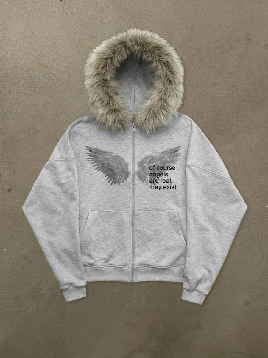 Printed Hooded Sweatshirt with Plush Material