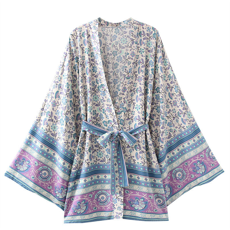 Printed Kimono Style Dress with Tassel Details