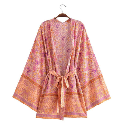 Printed Kimono Style Dress with Tassel Details