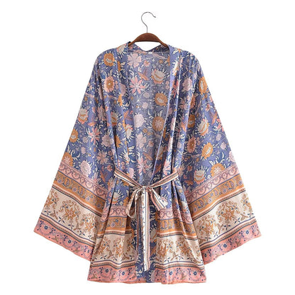 Printed Kimono Style Dress with Tassel Details