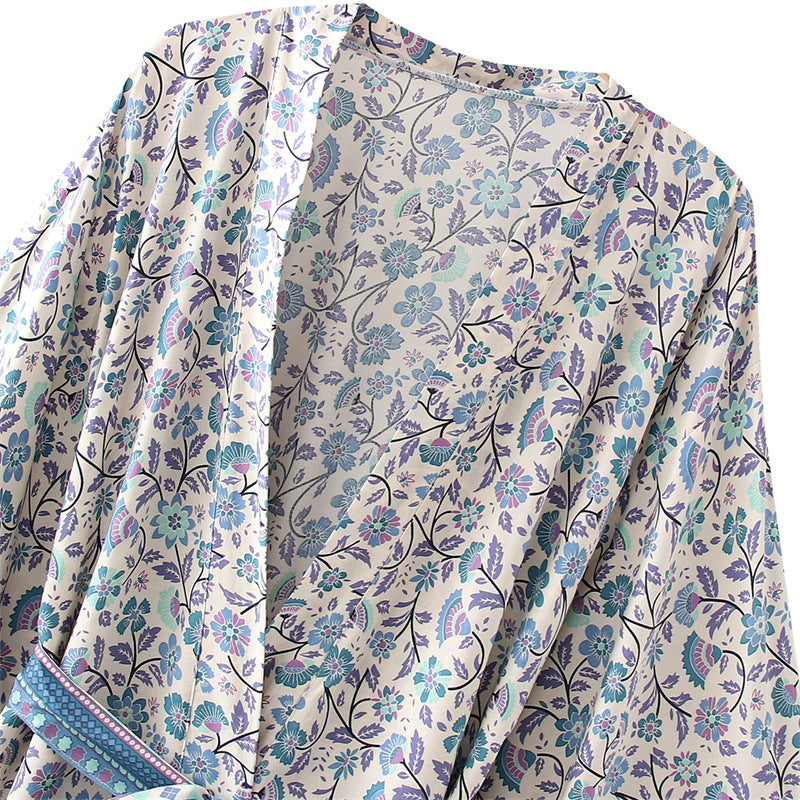Printed Kimono Style Dress with Tassel Details
