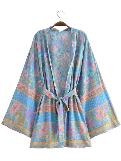 Printed Kimono Style Dress with Tassel Details