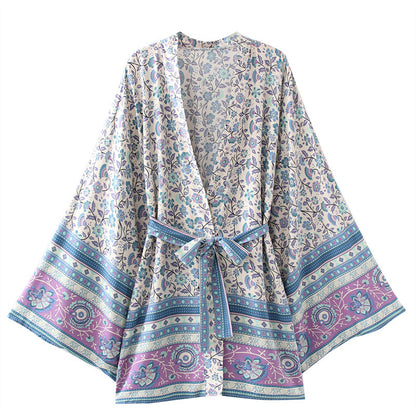 Printed Kimono Style Dress with Tassel Details