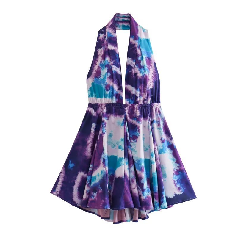 Printed lace strapless backless dress
