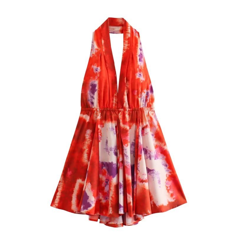 Printed lace strapless backless dress