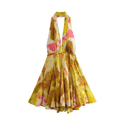 Printed lace strapless backless dress