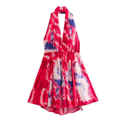 Printed lace strapless backless dress