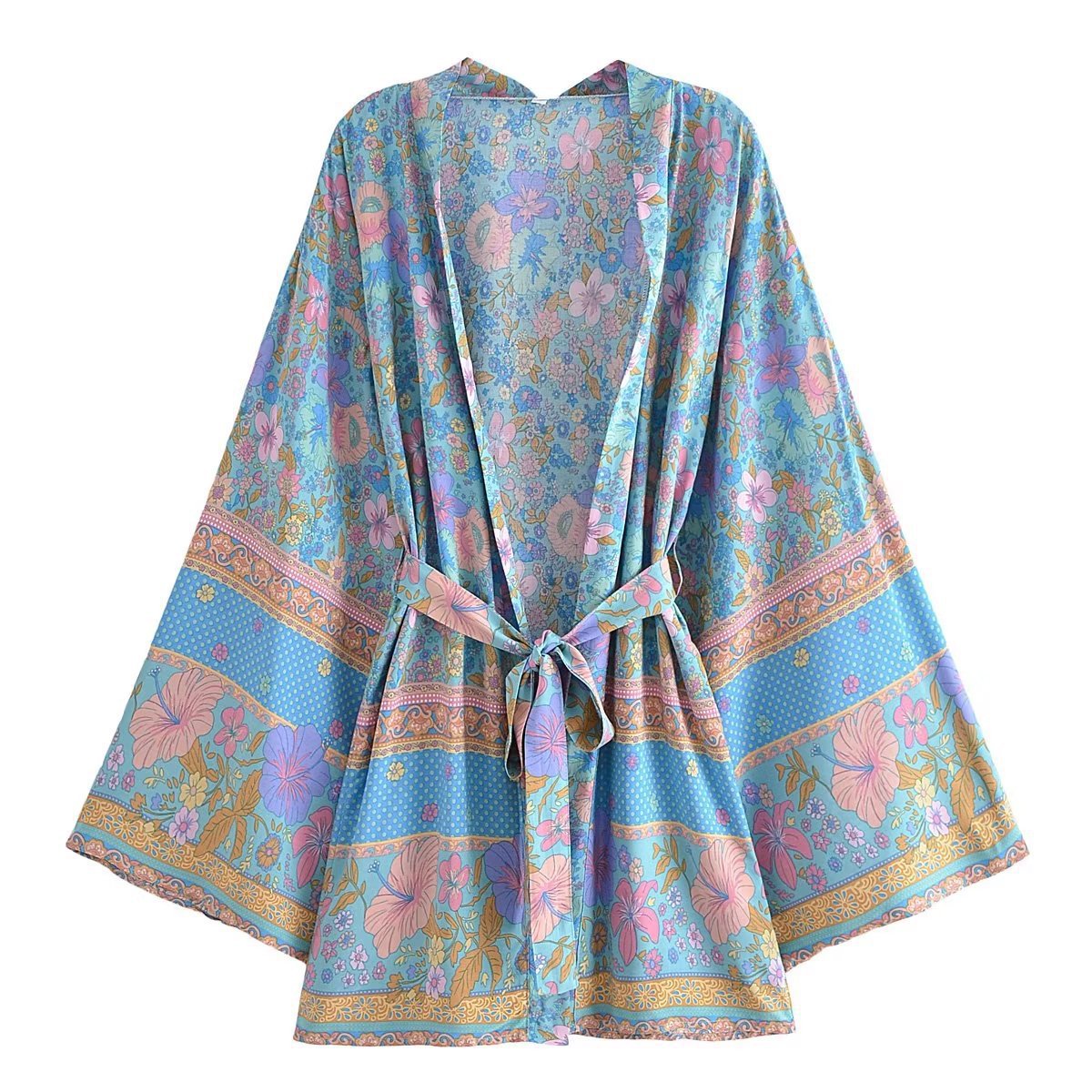 Printed Lace-Up Kimono Jacket