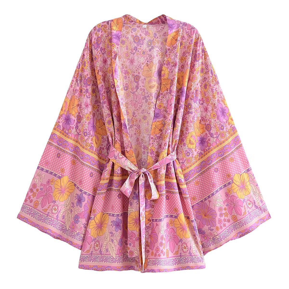 Printed Lace-Up Kimono Jacket