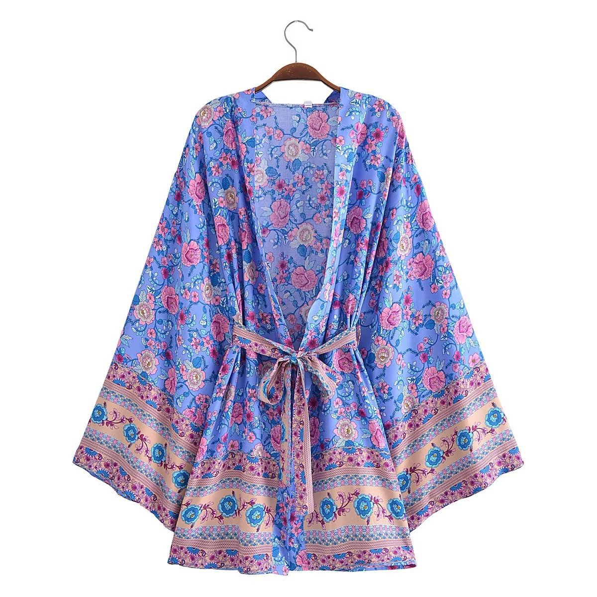 Printed Lace-Up Kimono Jacket