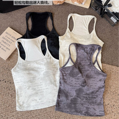Printed Letter Sleeveless Camisole with Pads