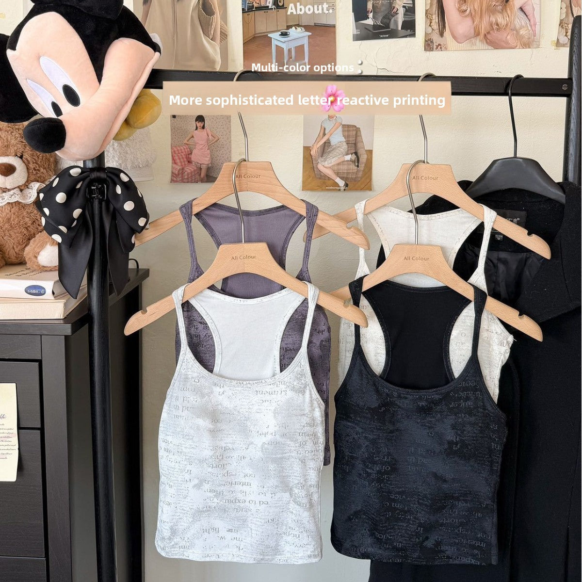 Printed Letter Sleeveless Camisole with Pads