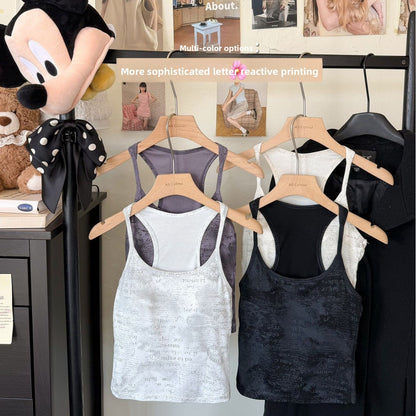 Printed Letter Sleeveless Camisole with Pads