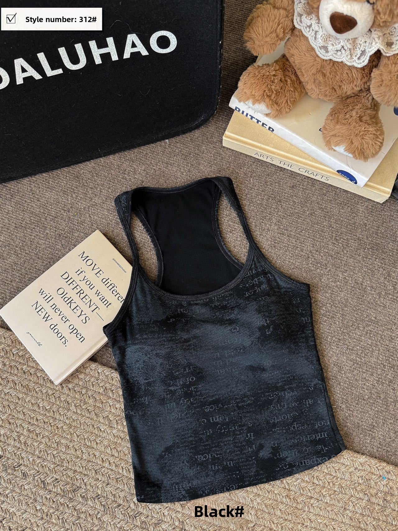 Printed Letter Sleeveless Camisole with Pads