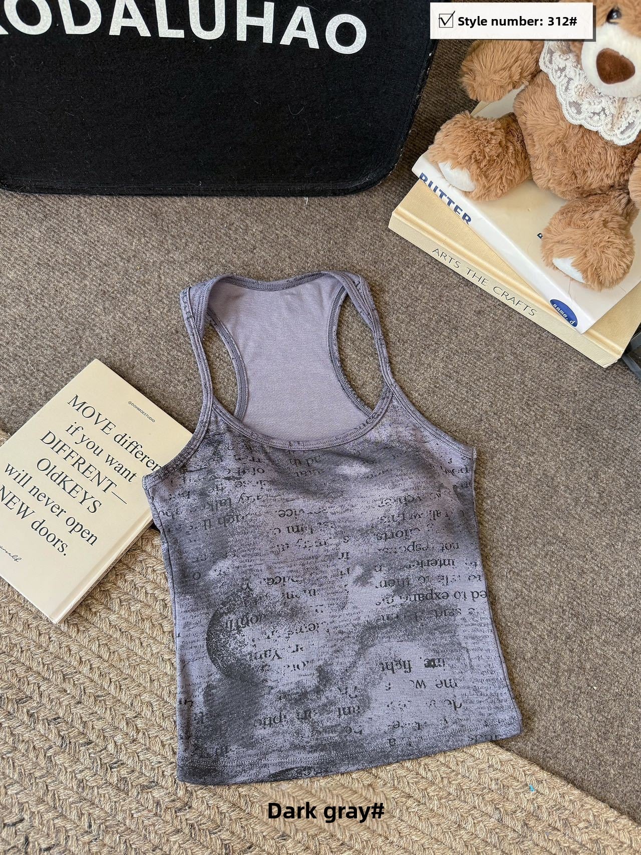 Printed Letter Sleeveless Camisole with Pads
