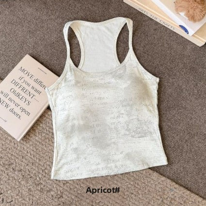 Printed Letter Sleeveless Camisole with Pads
