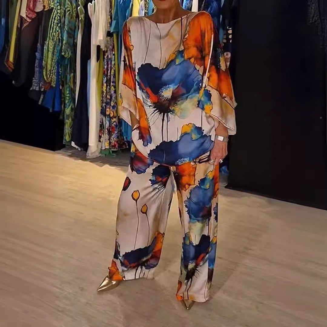 Printed long-sleeve pants