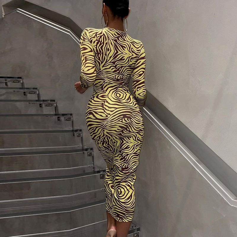 Printed long-sleeved dress with open front for women