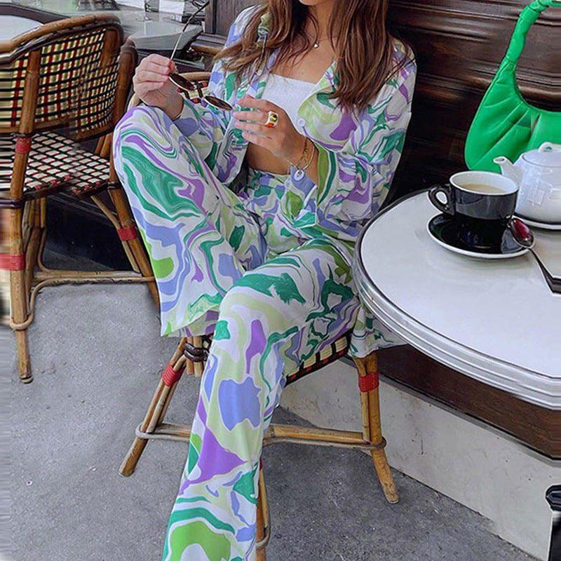Printed long-sleeved fashionable casual suit